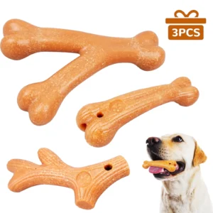 NOYAFA Dog Toys for Aggressive Chewers, 3-Pack Durable Wood-Plastic Bone